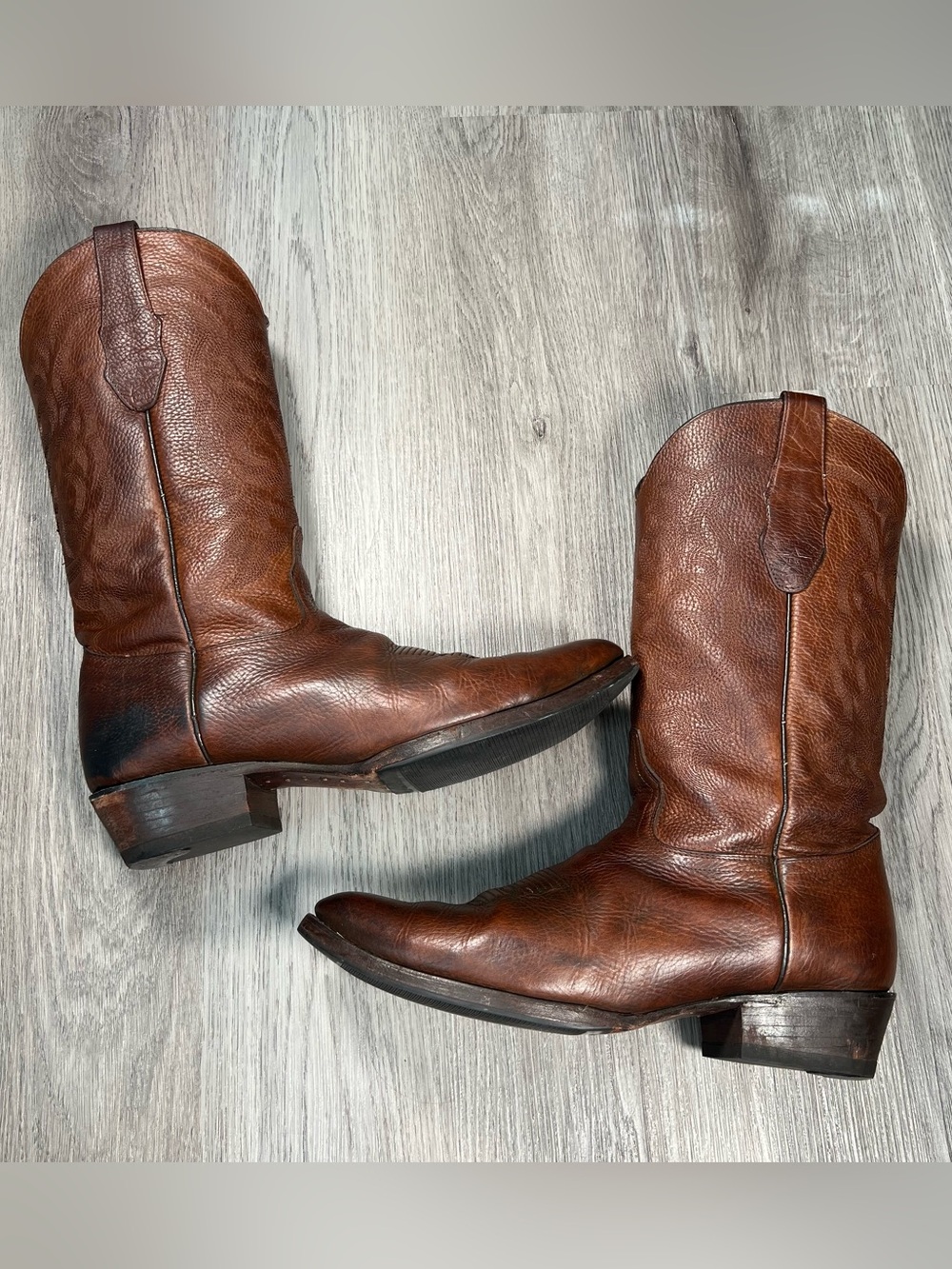 Los Altos Brown Grisly Leather Western Cowboy Boots Mens 13 D Round Toe 652707